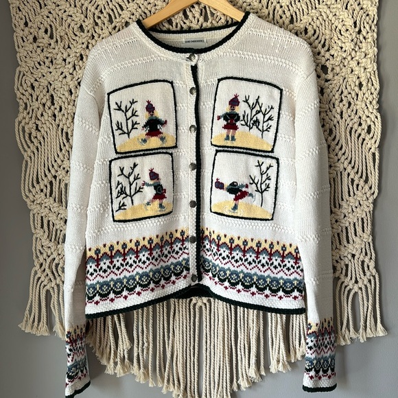 Christopher & Banks Sweaters - Christopher & Banks Hand Embroidered Winter Ice Skater Cardigan Sweater